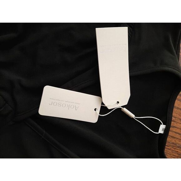 New Medium Aokosor Black Long Sleeve Deep V-Neck Ruffle Midi Mini Dress NWT - Picture 8 of 9